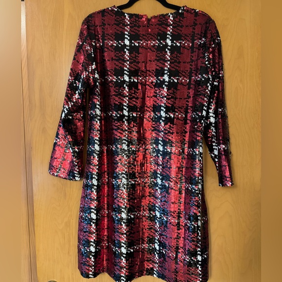 Tuckernuck Pierre Red Tartan Plaid Sequin Dress SZ L NWT - Picture 8 of 8